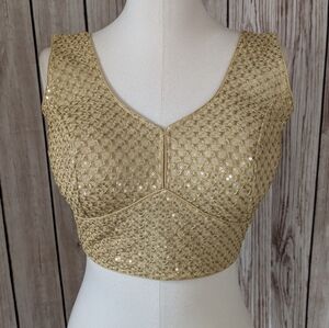 Gold Sequin Saree Lehenga Blouse | Crop Top